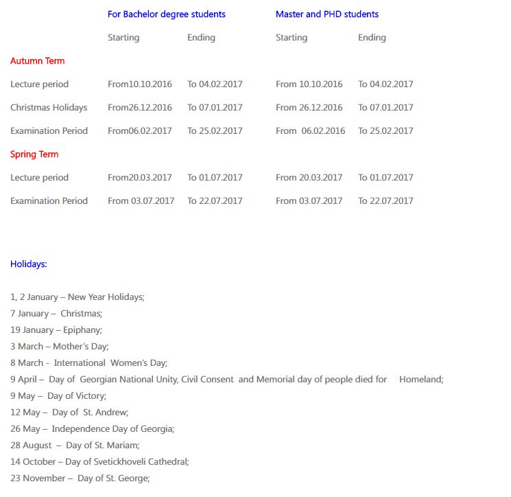 Academic Calendar